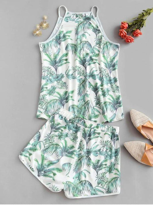 Leaves Print Lounge Two Piece Set - LuckyFash™
