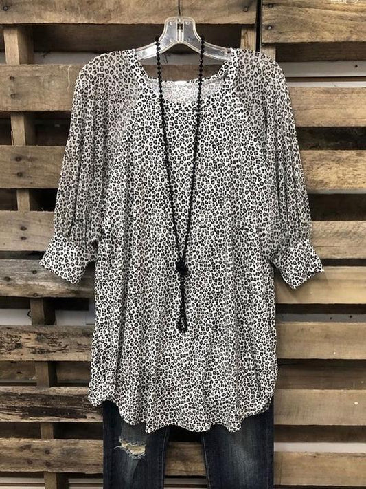 Leopard 3/4 Sleeve O-Neck Shirts & Tops - LuckyFash™