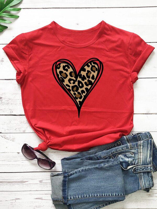 Leopard And Heart Print Tee - LuckyFash™