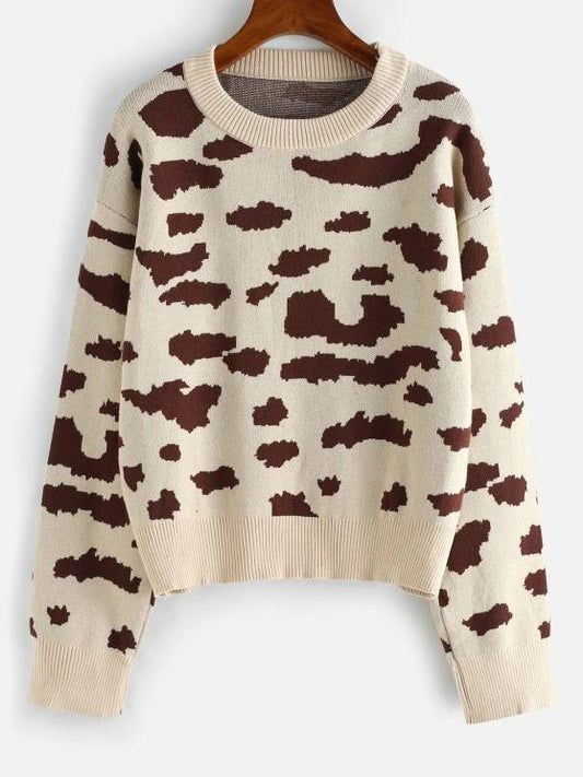 Leopard Animal Print Drop Shoulder Sweater - LuckyFash™