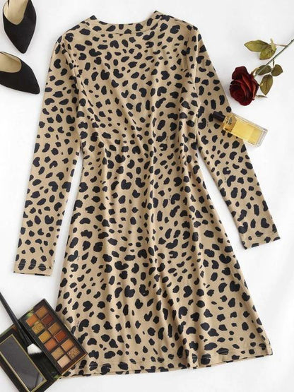 Leopard Animal Print Long Sleeve Tight Dress - LuckyFash™