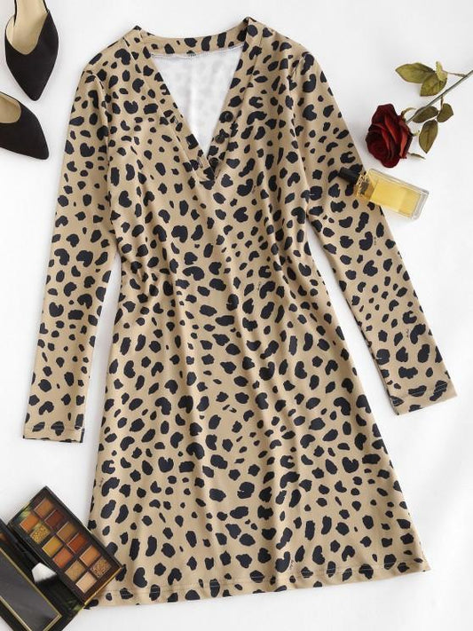 Leopard Animal Print Long Sleeve Tight Dress - LuckyFash™