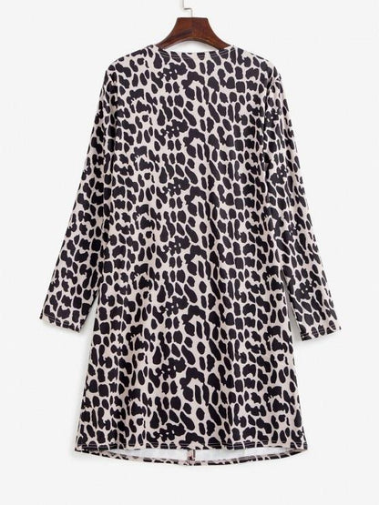 Leopard Animal Print Pocket Open Tunic Cardigan - LuckyFash™