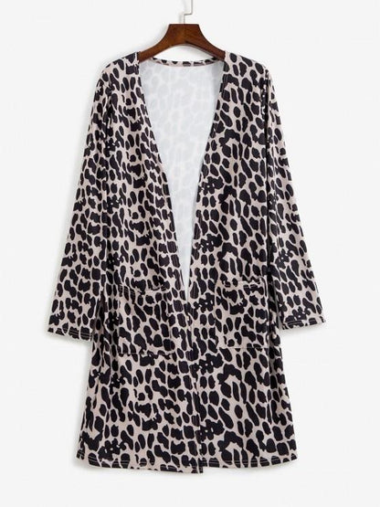 Leopard Animal Print Pocket Open Tunic Cardigan - LuckyFash™
