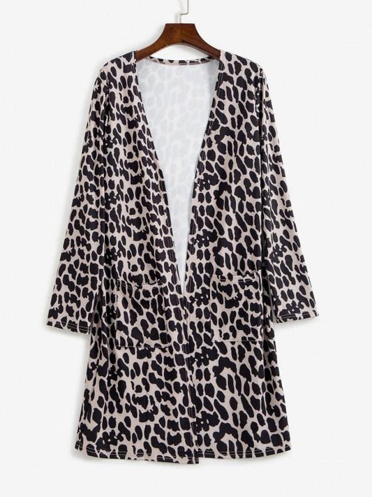 Leopard Animal Print Pocket Open Tunic Cardigan - LuckyFash™