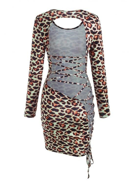 Leopard Backless Lace-up Slinky Dress - LuckyFash™