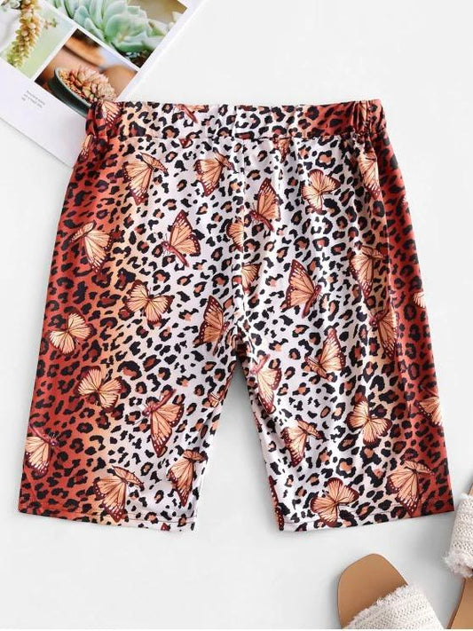 Leopard Butterfly High Waisted Biker Shorts - LuckyFash™