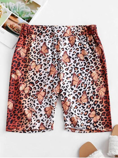 Leopard Butterfly High Waisted Biker Shorts - LuckyFash™
