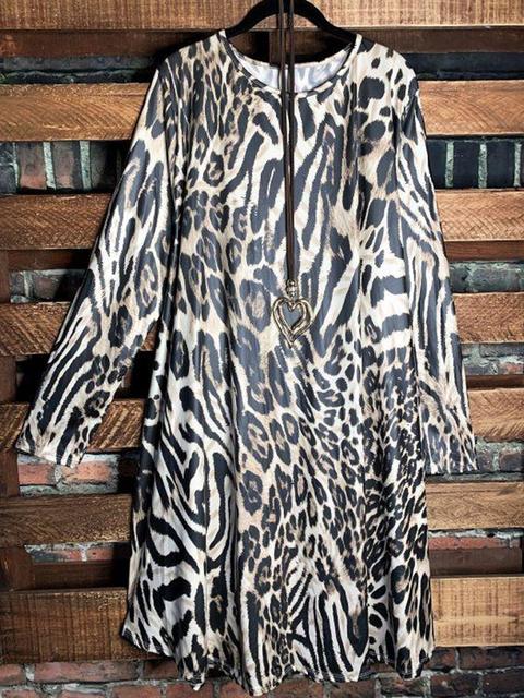 Leopard Cotton-Blend Leopard Long Sleeve Dresses - LuckyFash™