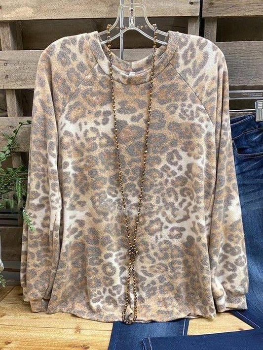 Leopard Crew Neck Casual Printed Leopard Shirts & Tops - LuckyFash™