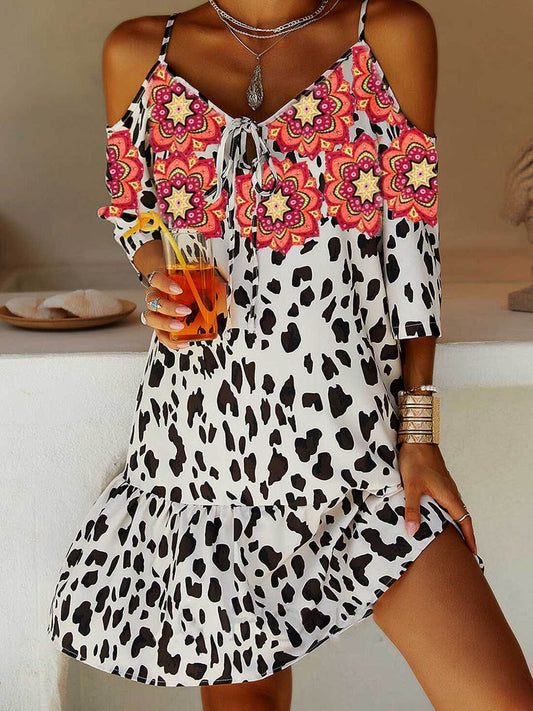 Leopard Floral Ruffle Cami Mini Dress - LuckyFash™