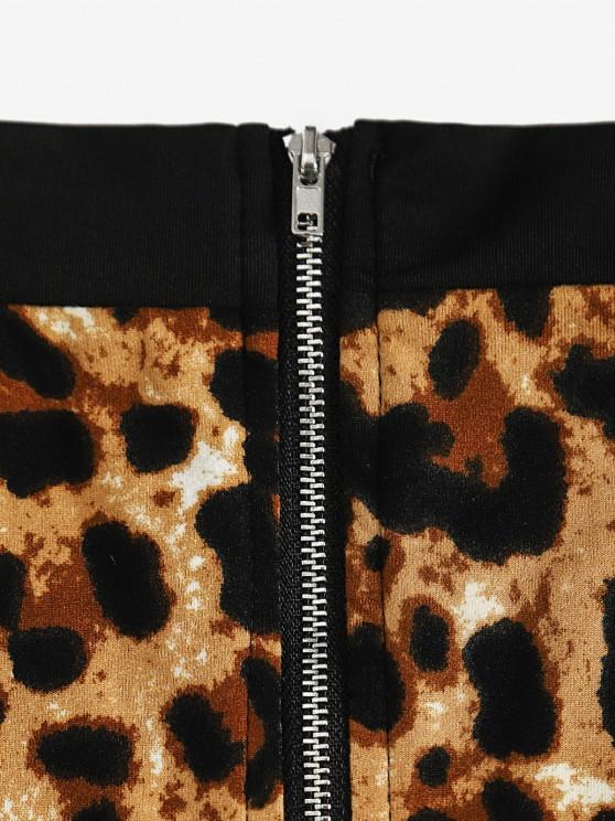 Leopard Full Zip Off Shoulder Long Sleeve Dress - LuckyFash™