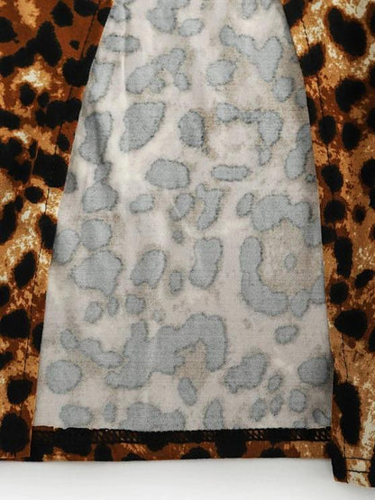 Leopard Full Zip Off Shoulder Long Sleeve Dress - LuckyFash™