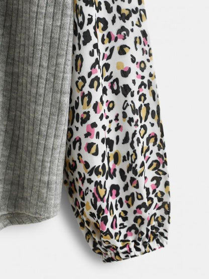 Leopard Insert Drop Shoulder Button Up Top - LuckyFash™