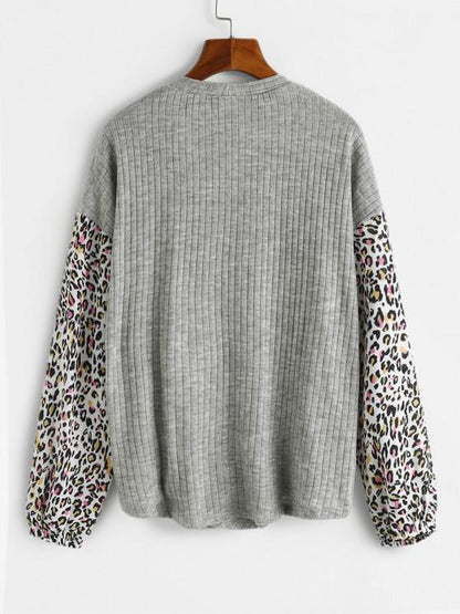 Leopard Insert Drop Shoulder Button Up Top - LuckyFash™