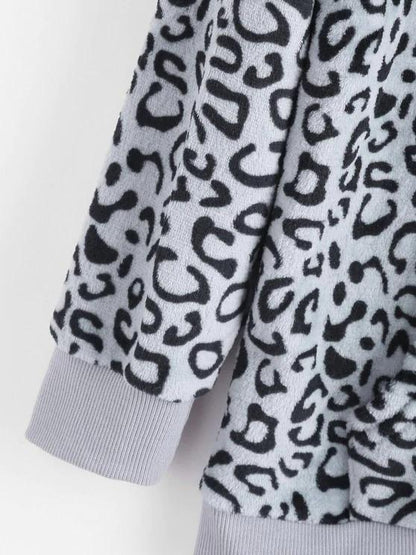 Leopard Kangaroo Pocket Plush Faux Fur Hoodie - LuckyFash™