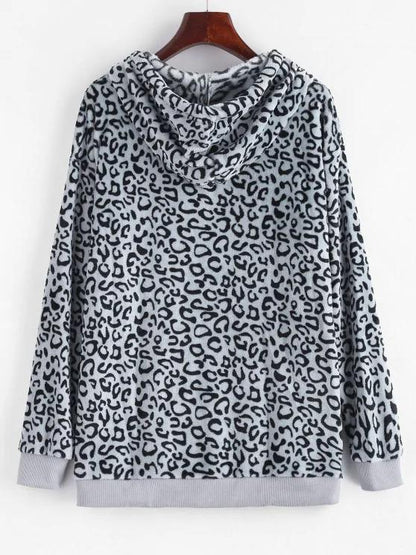 Leopard Kangaroo Pocket Plush Faux Fur Hoodie - LuckyFash™