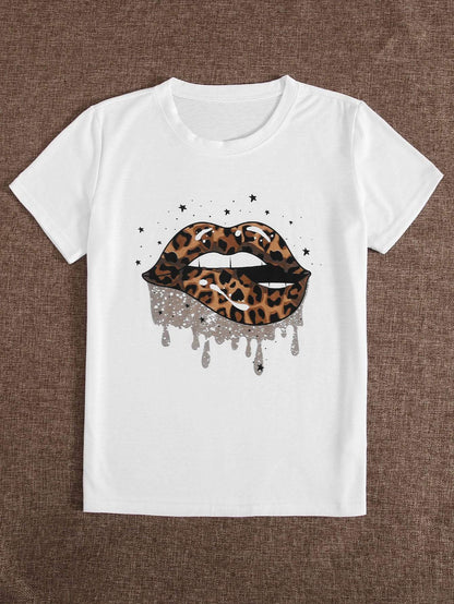 Leopard Lip Print Short Sleeve Tee - LuckyFash™