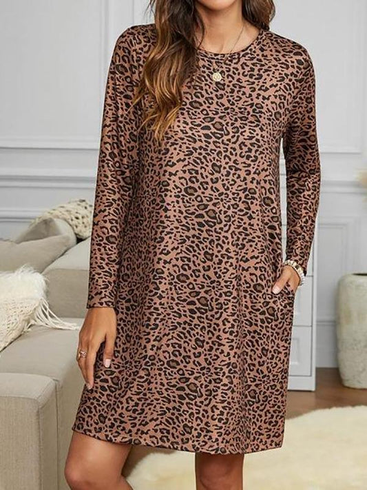Leopard Long Sleeve Tee Dress - LuckyFash™