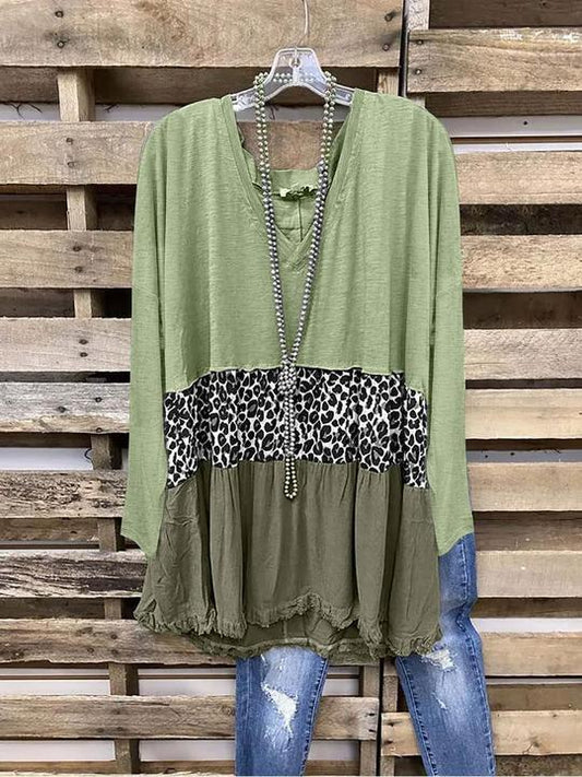 Leopard Long Sleeve V Neck Shirt & Top - LuckyFash™