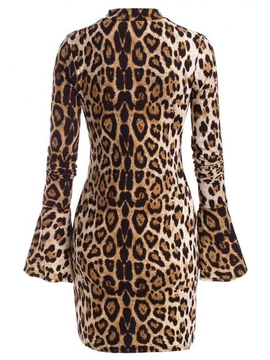 Leopard Mock Neck Long Sleeve Bodycon Dress - LuckyFash™