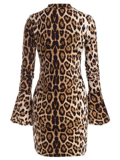 Leopard Mock Neck Long Sleeve Bodycon Dress - LuckyFash™