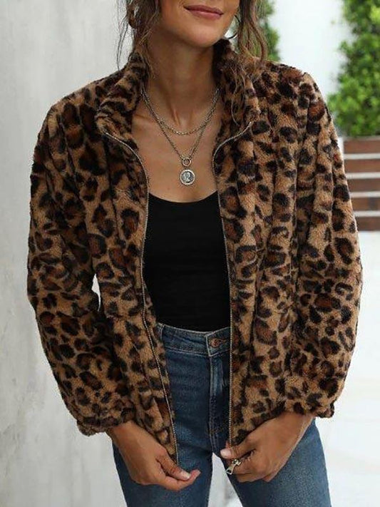 Leopard Pocket Fluffy Zip Up Jacket - LuckyFash™