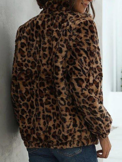 Leopard Pocket Fluffy Zip Up Jacket - LuckyFash™