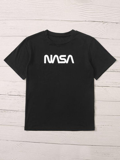 Black Letter Graphic Short Sleeve Tee - LuckyFash™