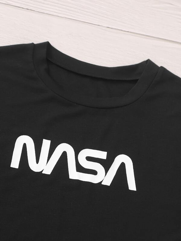 Black Letter Graphic Short Sleeve Tee - LuckyFash™