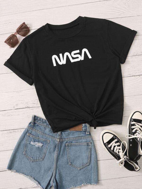 Black Letter Graphic Short Sleeve Tee - LuckyFash™