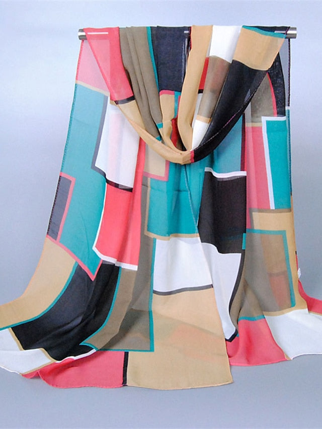 New Geometric High Quality Chiffon Silk Scarf Women Fashion Shawls And Wraps Female Lattice Hijab Stoles - LuckyFash™