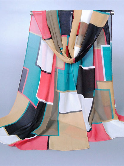 New Geometric High Quality Chiffon Silk Scarf Women Fashion Shawls And Wraps Female Lattice Hijab Stoles - LuckyFash™