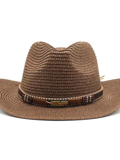 Men's Women's Sun Hat Straw Hat Sports & Outdoor Daily Holiday Solid / Plain Color Straw Retro Simple Style Sunscreen 1 pcs - LuckyFash™
