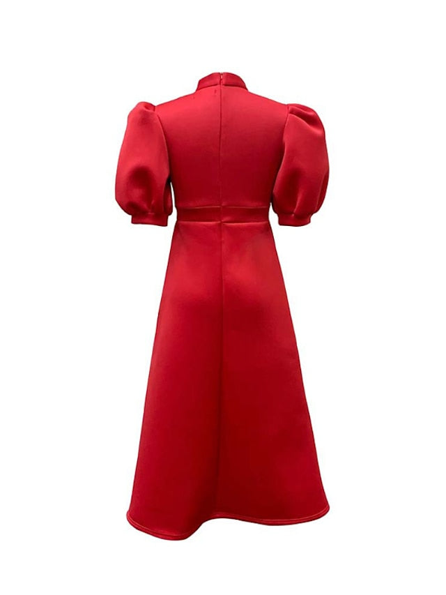 Womenâ€˜s Formal Party Dress Wedding Guest Dress Long Dress Maxi Dress Purple Yellow Red Short Sleeve Pure Color Bow Spring Summer High Neck 2023 S M L XL XXL 3XL - LuckyFash™