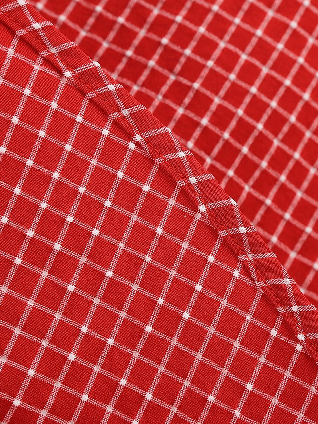 Women's Elegant Retro Vintage Dress Midi Dress Outdoor Daily Ruched Backless Plaid Halter Sleeveless Slim Summer Spring 2023 Lake blue Almond S M L XL - LuckyFash™