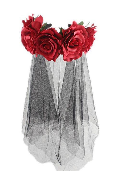 christmas party hair accessories headband simulation rose flower black mesh carnival headband - LuckyFash™