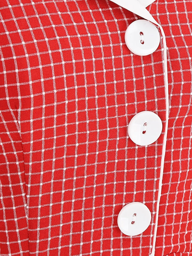 Women's Elegant Retro Vintage Dress Midi Dress Outdoor Daily Ruched Backless Plaid Halter Sleeveless Slim Summer Spring 2023 Lake blue Almond S M L XL - LuckyFash™