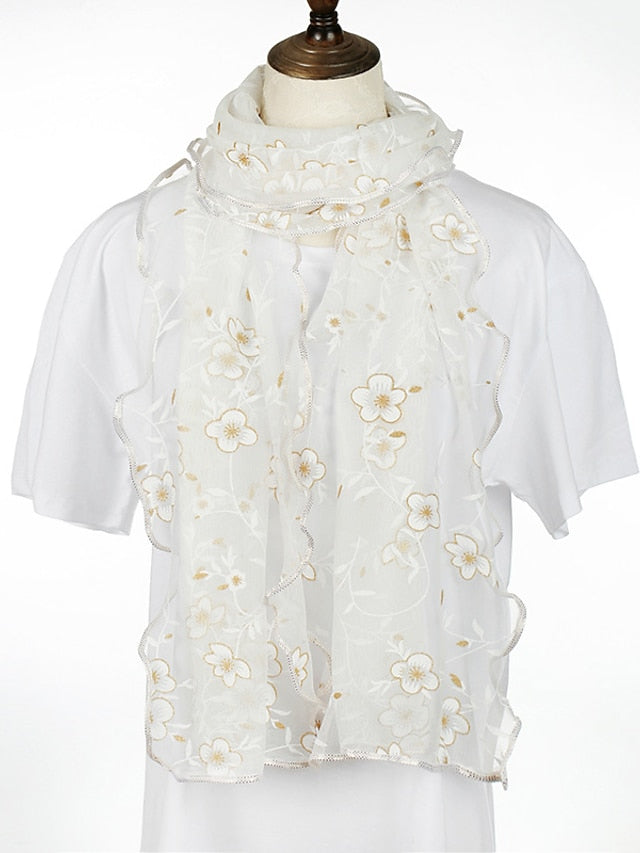 New Flower Embroidery Gauze Scarf Women Travel Holiday Sunscreen Beach Shawl Daily Streetwear Birthday Gift - LuckyFash™