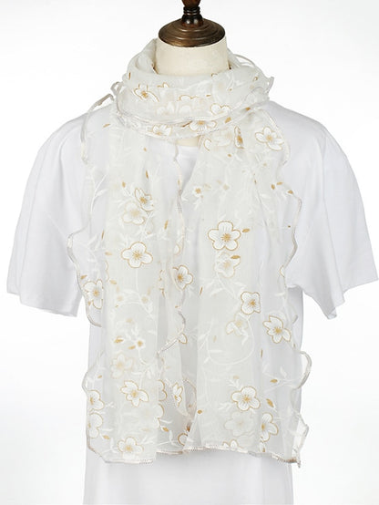 New Flower Embroidery Gauze Scarf Women Travel Holiday Sunscreen Beach Shawl Daily Streetwear Birthday Gift - LuckyFash™