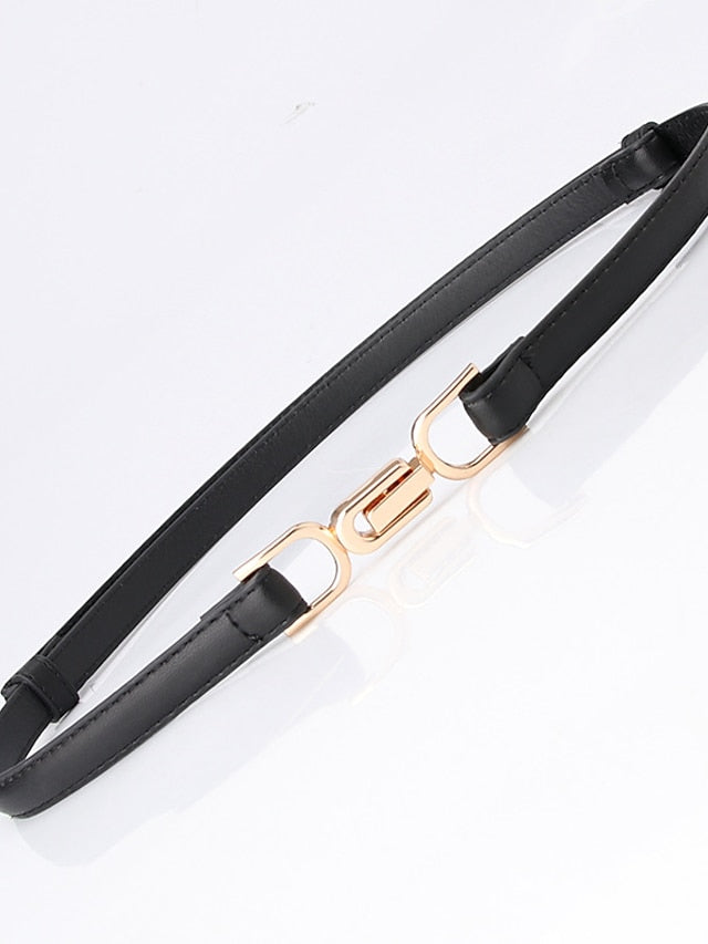 Women's Unisex PU Buckle Belt Skinny Belt PU Leather Metal Bucke Plain Casual Classic Party Daily Black Red Brown Navy Blue - LuckyFash™