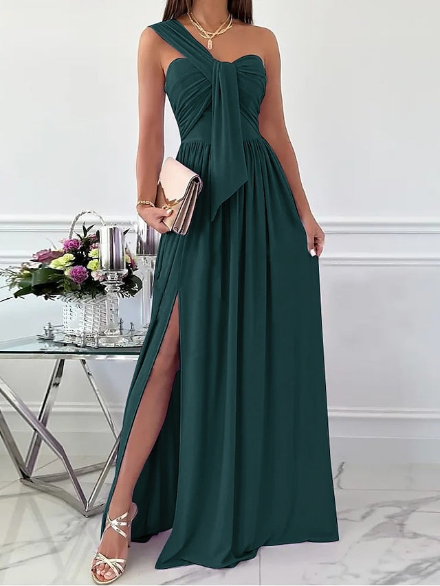 Formal Party Dress Wedding Guest Dress Long Dress Maxi Dress Light Pink Black Red Sleeveless Pure Color Ruched Spring Summer Halter  S M L XL XXL for Women - LuckyFash™