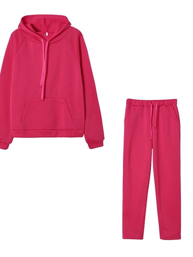 Women's Hoodie Tracksuit Pants Sets Streetwear Blue Pink Sports Outdoor Casual Daily Plain Drawstring Hooded S M L XL XXL - LuckyFash™
