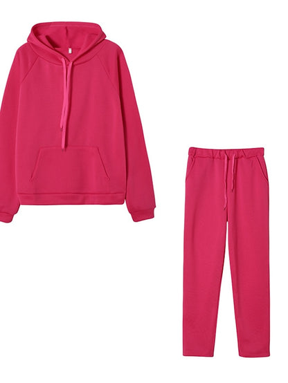 Women's Hoodie Tracksuit Pants Sets Streetwear Blue Pink Sports Outdoor Casual Daily Plain Drawstring Hooded S M L XL XXL - LuckyFash™