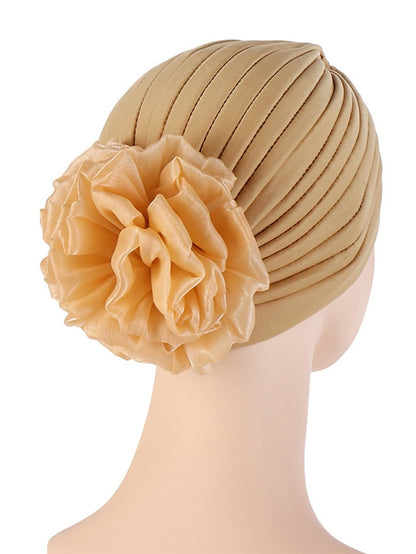 Female Stylish Indian Big Flower Solid Color Turban Hat Comfortable Women Muslim Pullover Hat African Head Wrap Hijab Cap Headwear - LuckyFash™