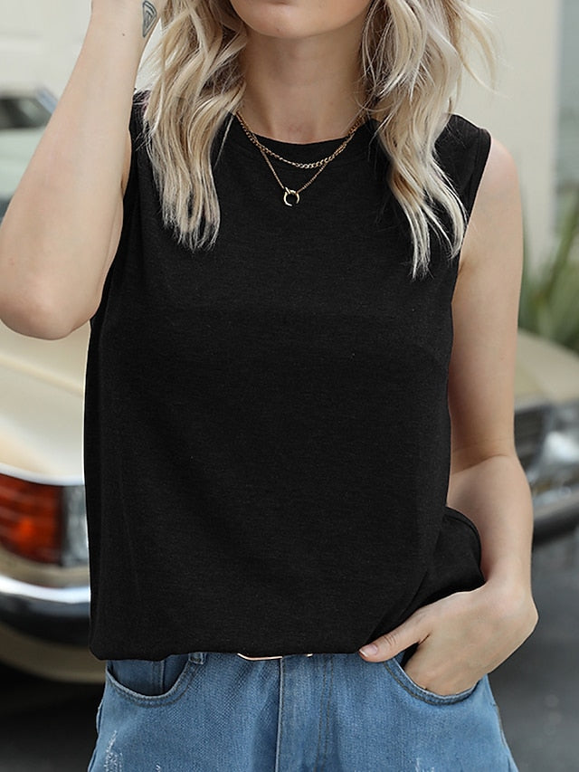 i-shaped vest   summer  solid color round neck bottoming shirt vest for Women - LuckyFash™