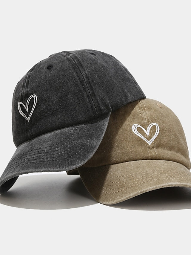 Fashion Outdoor Sport Solid Baseball Caps For Men Women Couple Love Heart Embroidery Snapback Cap Washed Cotton Dad Hat - LuckyFash™
