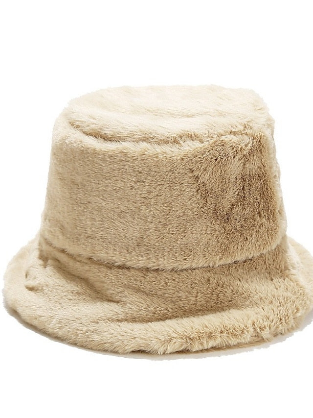 Winter Solid Fur Fluffy Bucket Hats Women Outdoor Warm Sun Hat Soft Furry Fisherman Cap Girl Fashion Panama Cap - LuckyFash™