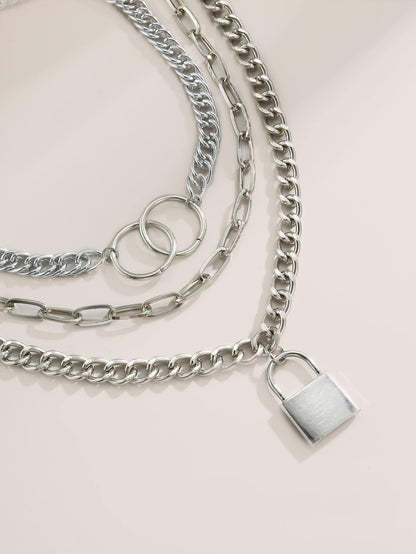 Lock Charm Chunky Chain Necklace Set - 3pcs - LuckyFash™