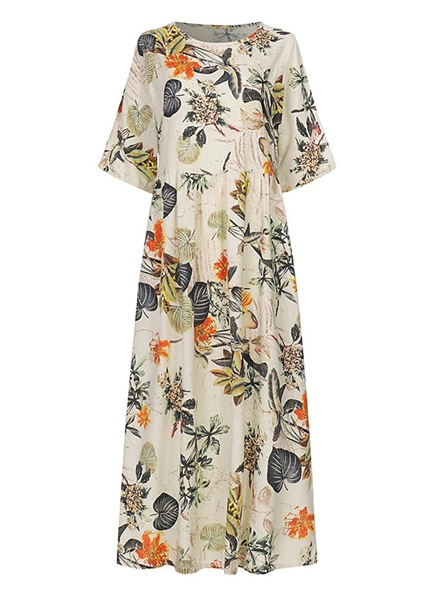 Women's Holiday Dress Floral Crew Neck Ruched Long Sleeve Fall Spring Casual Maxi long Dress Daily Dress Fall Dress Black Dress Loose Fit - LuckyFash™